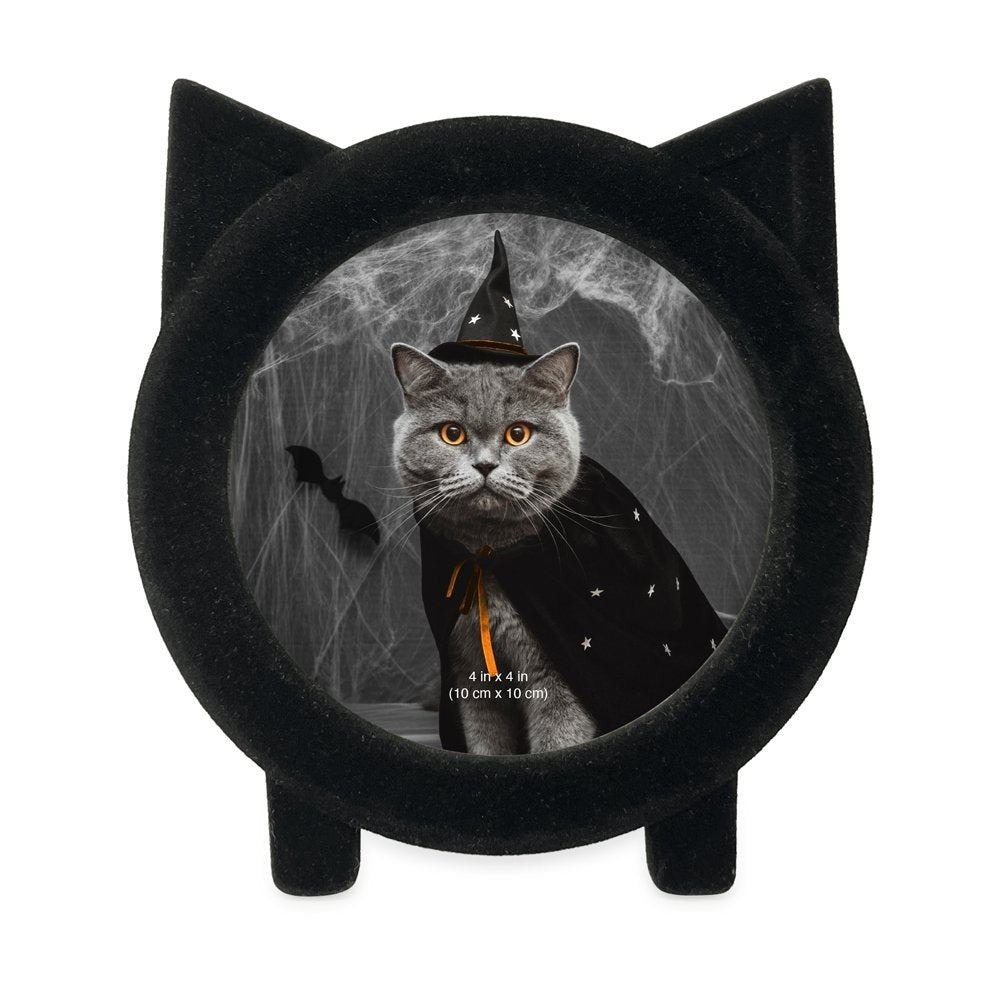 Black Velvet Cat Picture Frame 4x4 Gothic Witchy Halloween Home Decor Accent